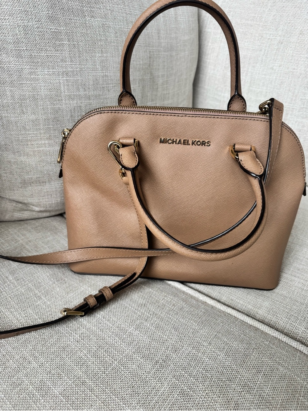 Michael Kors Cindy Tan Leather Dome Satchel Bag
